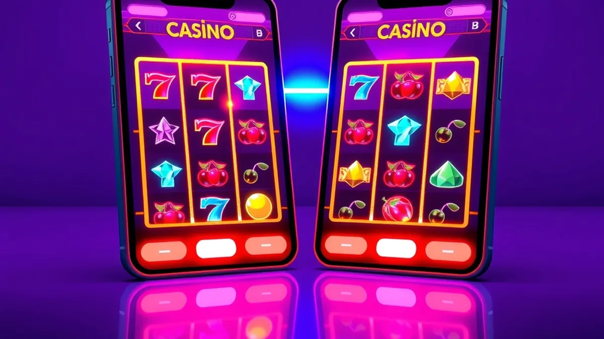 Two smartphones showing slot reels for Spinboss casino app on iOS and Android