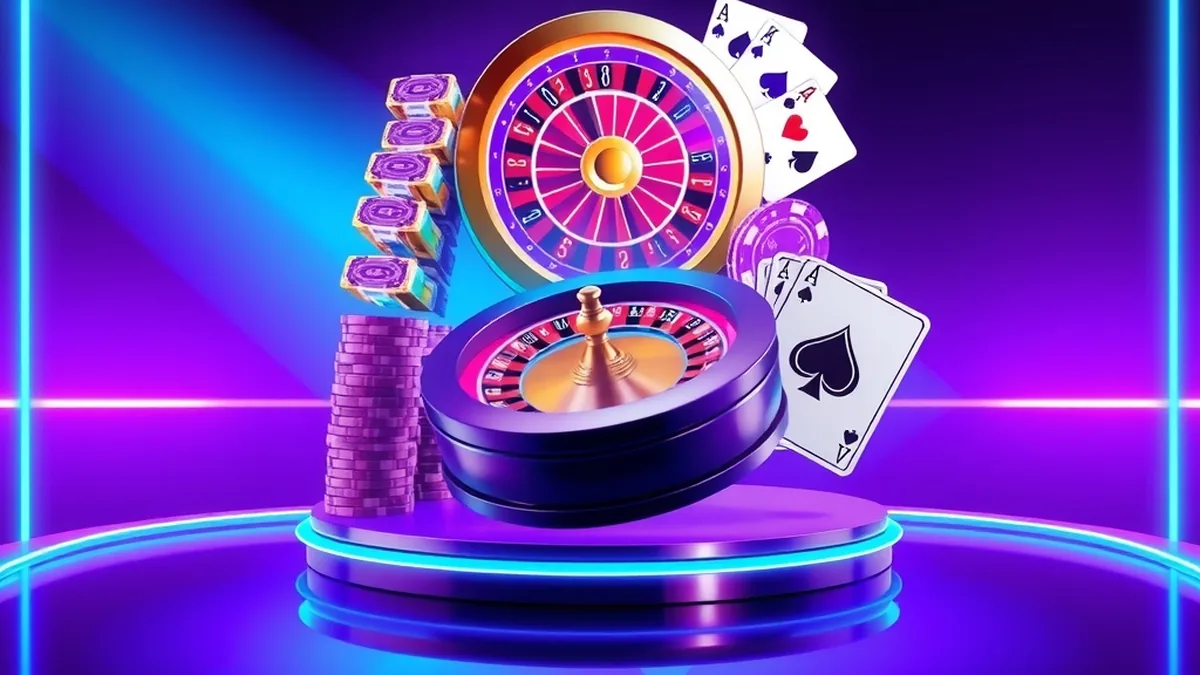 Spinboss casino review overview with slot machine, roulette wheel and chips