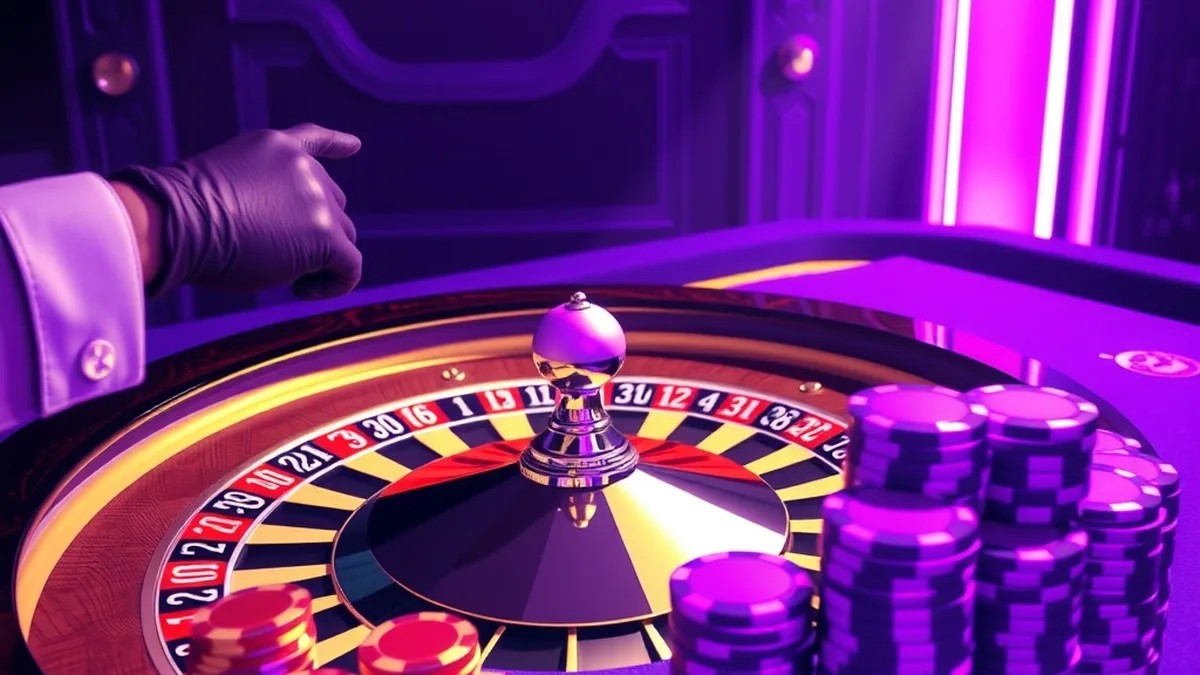 Dealer's hands spinning a roulette wheel at a live casino table